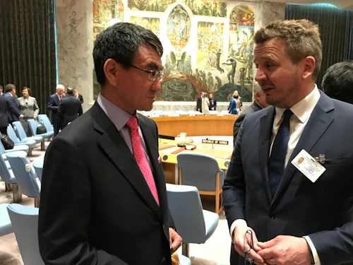 Minister Thordarson met Japan FM Taro Kono at a meeting of the UN Security Council in New York.