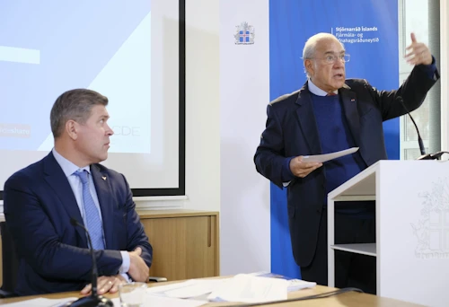Bjarni Benediktsson og Angel Gurría á kynningarfundinum.
