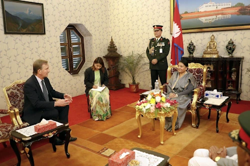 Ambassador H.E. Mr. Gudmundur Arni Stefansson presents his credentials to the President of Nepal, Smt. Bidhya Devi Bhandari