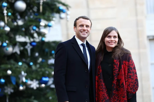 Katrín Jakobsdóttir, forsætisráðherra, ásamt Emmanuel Macron, forseta Frakklands