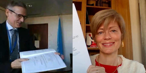 Jean-Yves Le Saux og Unnur Orradóttir-Ramette, sendiherra Íslands í París