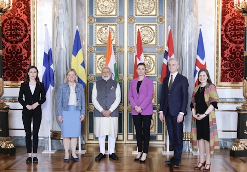 Norrænu forsætisráðherrarnir ásamt forsætisráðherra Indlands. Mynd/Forsætisráðuneyti Danmerkur