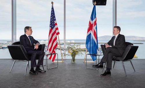 Antony Blinken and Gudlaugur Thór Thórdarsson at their meeting today.