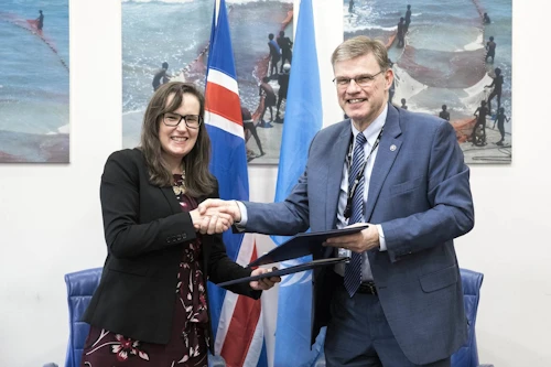 María Erla Marelsdóttir, skrifstofustjóri þróunarsamvinnuskrifstofu utanríkisráðuneytisins, og Árni M. Mathiesen aðstoðarframkvæmdastjóri fiskveiðisviðs FAO.