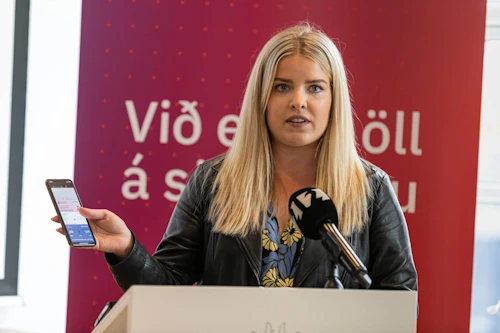 Áslaug Arna Sigurbjörnsdóttir, dómsmálaráðherra, á kynningarfundi um stafræn ökuskírteini.