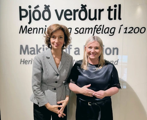 Audrey Azoulay aðalframkvæmdastjóri UNESCO og Lilja Dögg Alfreðsdóttir menningar- og viðskiptaráðherra.