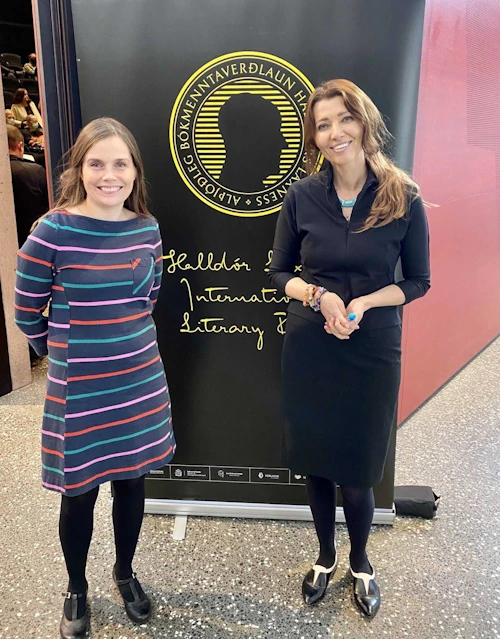 Katrín Jakobsdóttir forsætisráðherra og Elif Shafak
