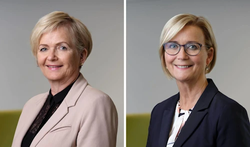 Sigríður Lillý Baldursdóttir, fráfarandi forstjóri Tryggingastofnunar (t.v) og Sigrún Jónsdóttir, sem gegnir starfi forstjóra þar til nýr forstjóri hefur verið ráðinn (t.h). 