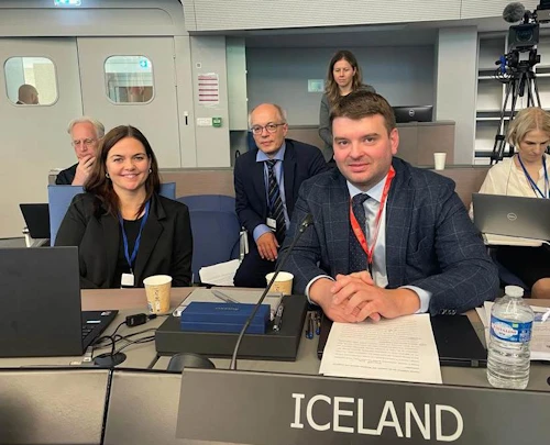 Ásmundur Einar Daðason, mennta- og barnamálaráðherra, Erna Kristín Blöndal ráðuneytisstjóri og Guðni Olgeirsson, sérfræðingur mennta- og barnamálaráðuneytisins í Strassborg.