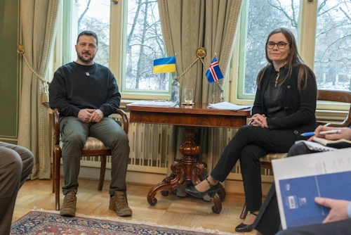 Katrín Jakobsdóttir forsætisráðherra og Volodomyr Zelensky, forseti Úkraínu.