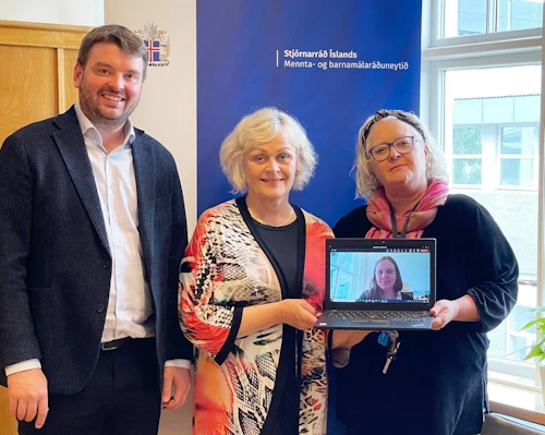 Ásmundur Einar Daðason, Ragnheiður Hergeirsdóttir, Guðný Björk Eydal og Herdís Steingrímsdóttir í fjarfundi