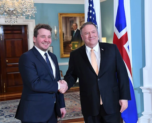 Guðlaugur Þór Þórðarson og Michael Pompeo í Washington í dag