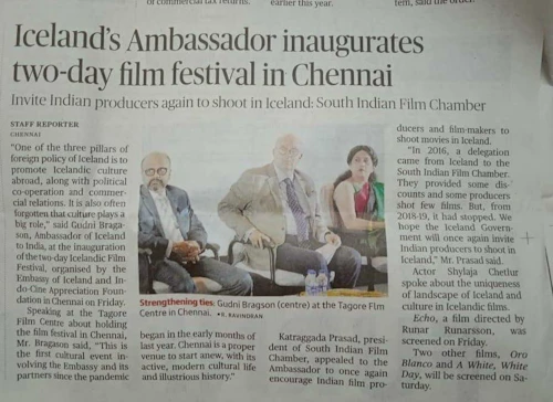 Umfjöllun The Hindu um íslensku kvikmyndahátíðina í Chennai