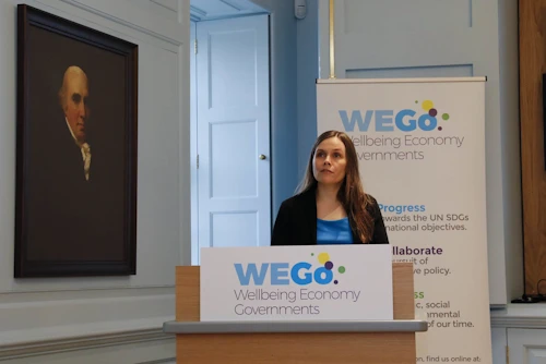 Katrín Jakobsdóttir forsætisráðherra á vinnufundi smærri ríkja um velsældarhagkerfi (e. Wellbeing Economy Governments)