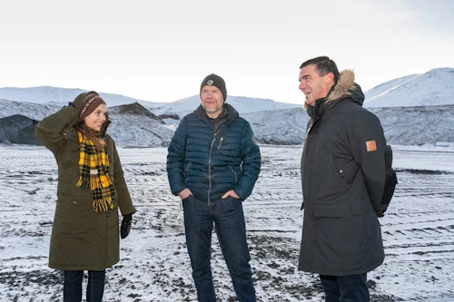 Forsætisráðherra ásamt Magnúsi Ólasyni, framkvæmdastjóra Fossvéla og Elliða Vignissyni, bæjarstjóra Ölfuss.