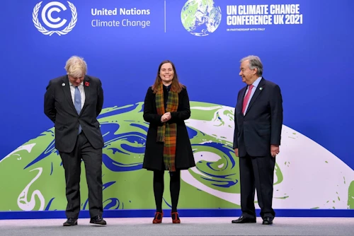 Katrín Jakobsdóttir, Iceland‘s Prime Minister with Boris Johnson, UK‘s Prime Minister, and Antonio Guterres, Secretary-General of the UN.