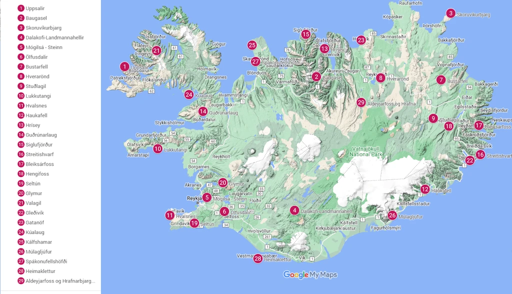 Kortið sýnir úthlutunarstaði ársins