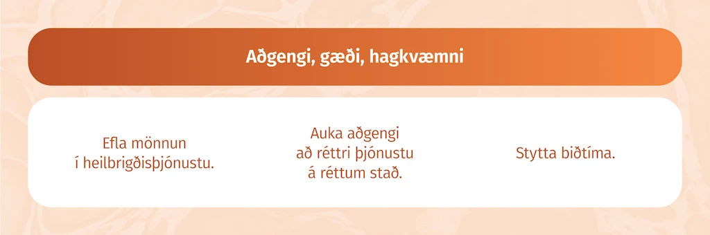 Aðgengi, gæði, hagkvæmni